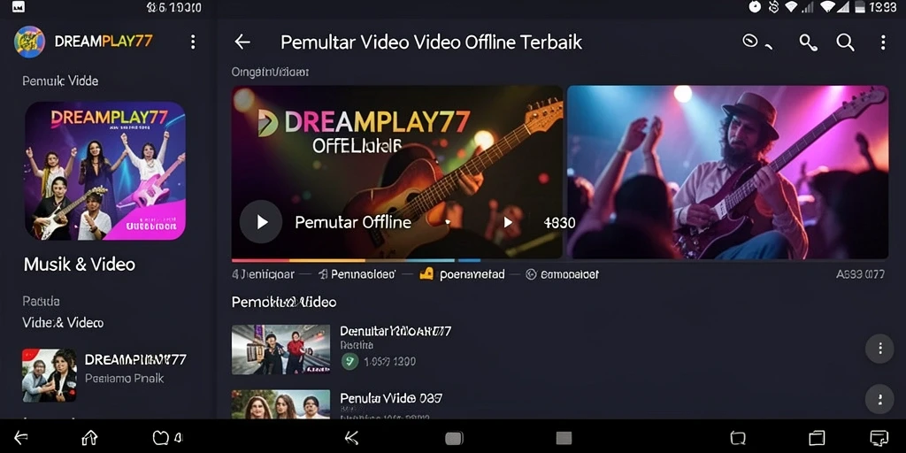 Tampilan antarmuka DREAMPLAY77 yang intuitif untuk Pemutar Video Offline.