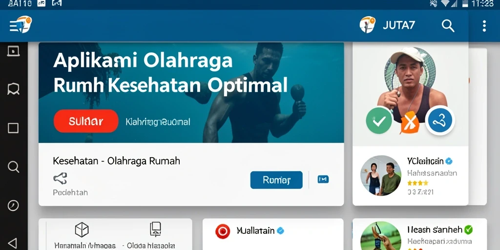 Antarmuka aplikasi JUTA7 menampilkan latihan Olahraga Rumah yang praktis.