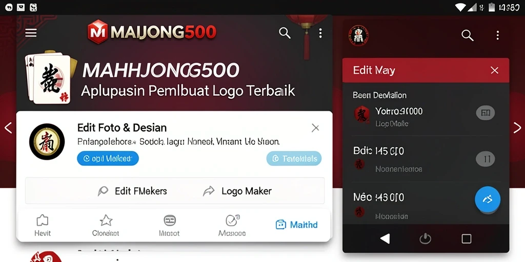 Tampilan antarmuka aplikasi MAHJONG500 untuk pembuatan logo.