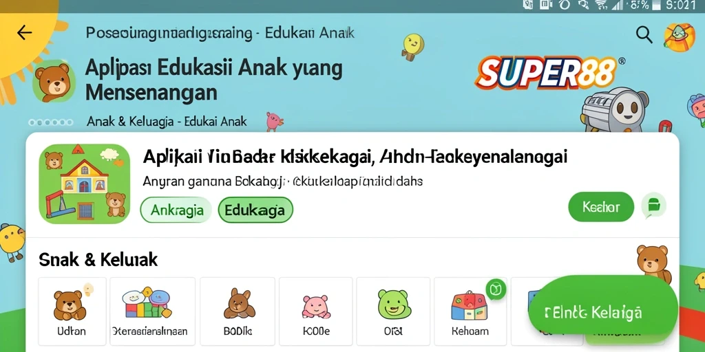 Antarmuka aplikasi SUPER88 yang menarik untuk belajar anak.