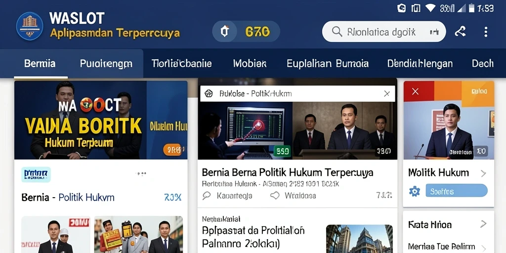 Antarmuka utama aplikasi WASLOT yang menampilkan berita terkini tentang politik dan hukum.